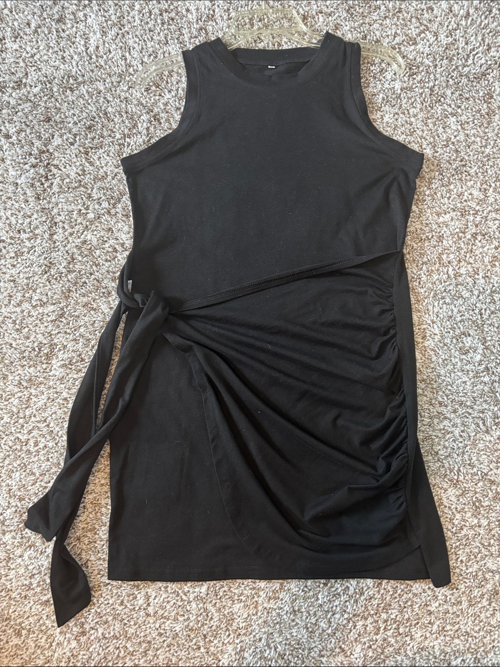 Sleeveless Black Side-Tie Ruched Dress